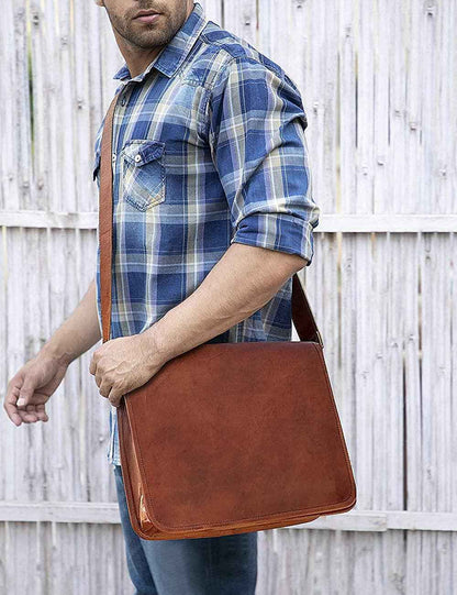 FR Fashion Co. 15" Men's Genuine Leather Crossbody Messenger Bag