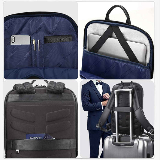 FR Fashion Co. 17" Men's Anti-Theft Leather Backpack with Hidden Pockets