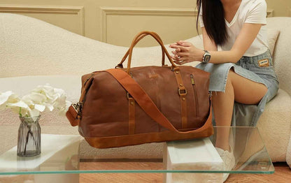 FR Fashion Co. 20" Leather Overnight Travel Duffel Bag