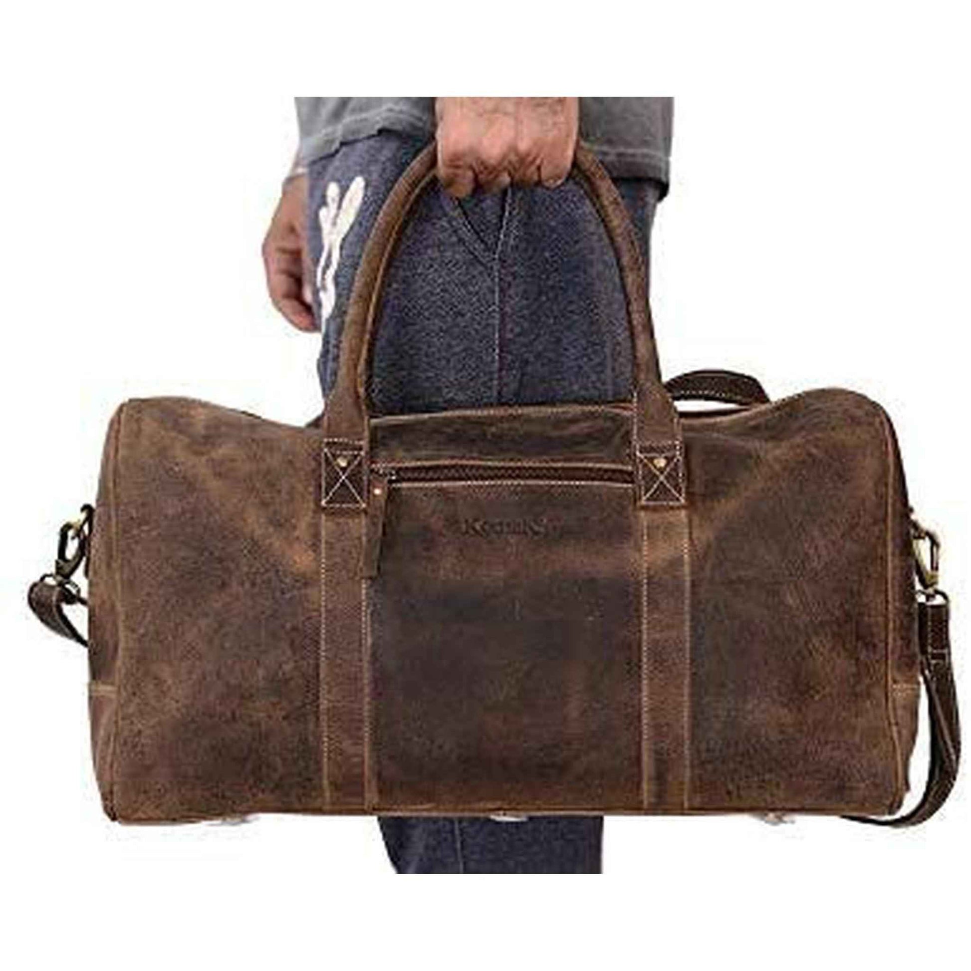 FR Fashion Co. 20" Men's Vintage Distressed Buffalo Leather Duffle Bag
