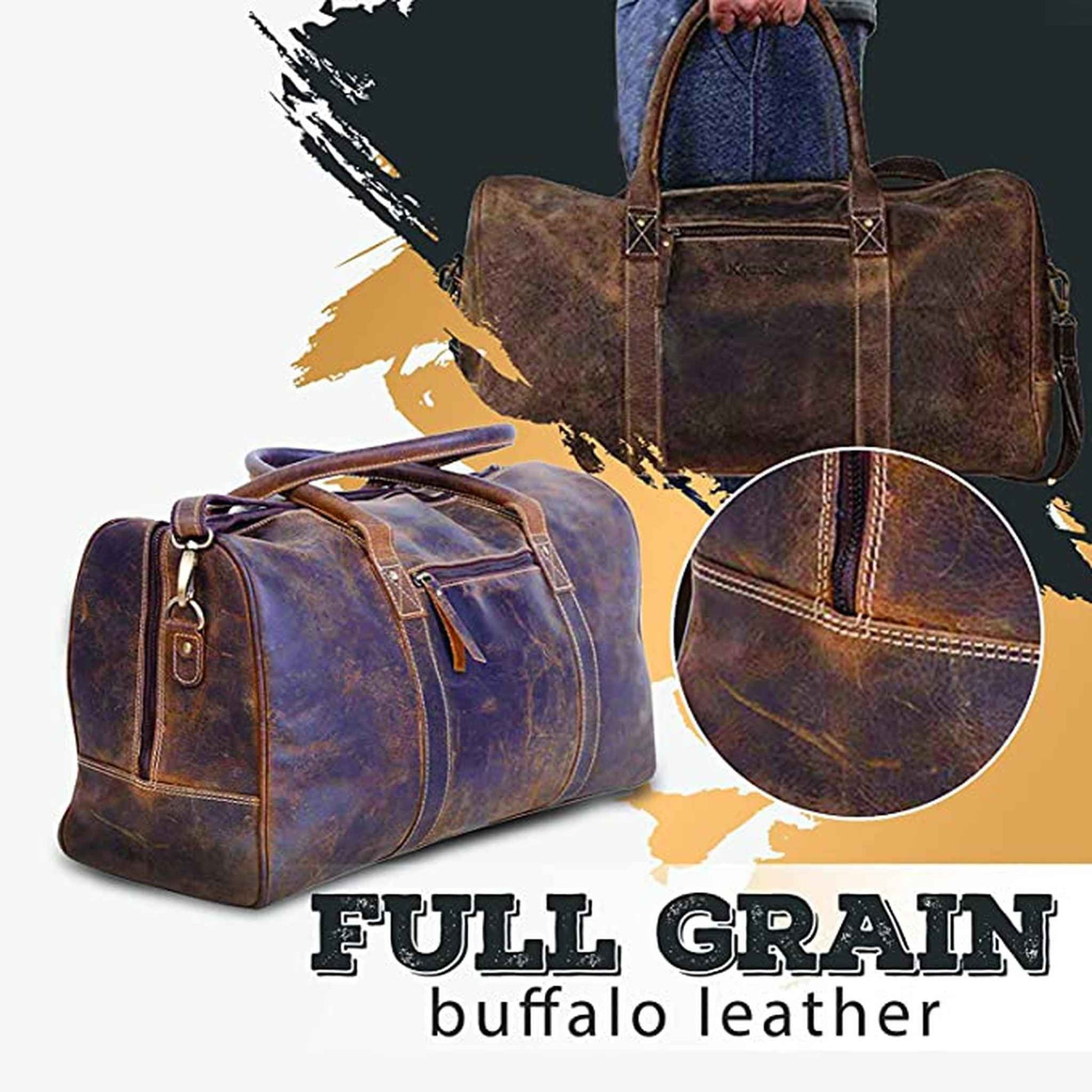 FR Fashion Co. 20" Men's Vintage Distressed Buffalo Leather Duffle Bag