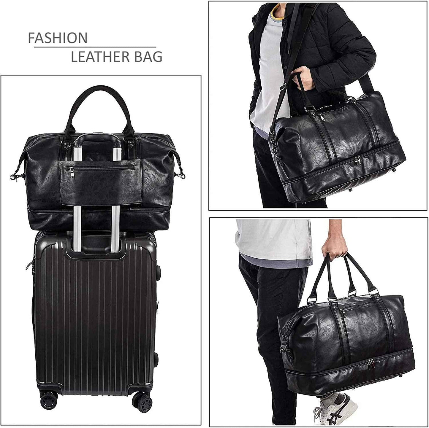 FR Fashion Co. 21" Men's Leather Compact Travel Duffel Bag