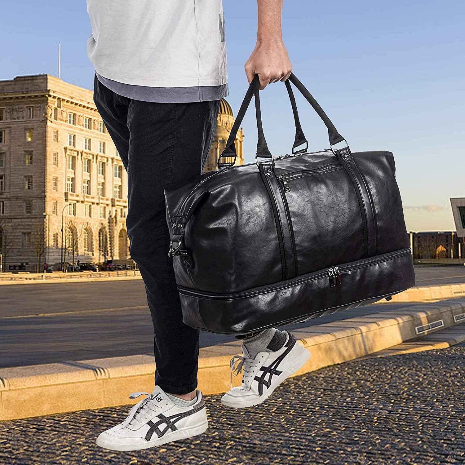 FR Fashion Co. 21" Men's Leather Compact Travel Duffel Bag