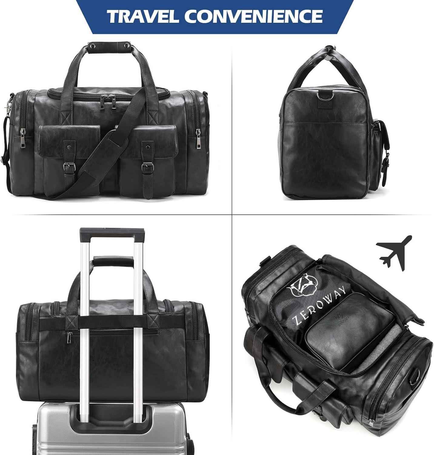 FR Fashion Co. 21" Men's Leather Duffel Bag with Toiletry Bag