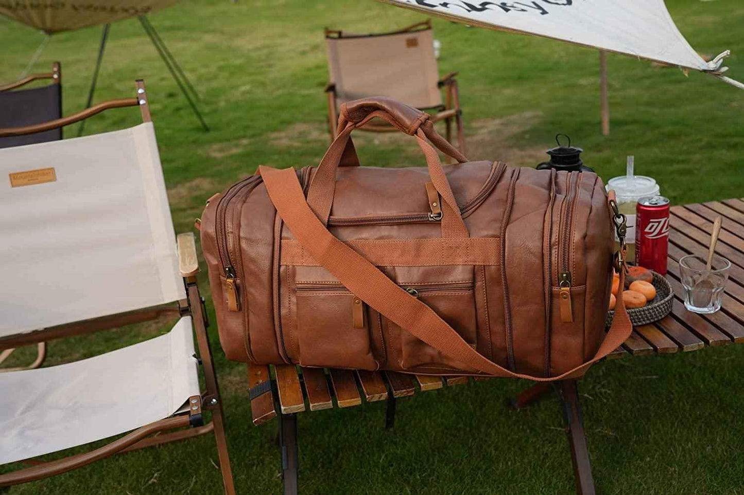 FR Fashion Co. 21" Men's Leather Expandable Duffel Bag