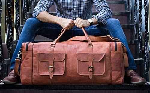 FR Fashion Co. 32" Men's Grain Leather Duffel Bags