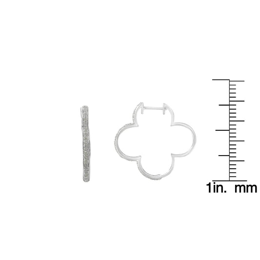 .925 Silver Diamond Clover Hoop Earrings - Solstik