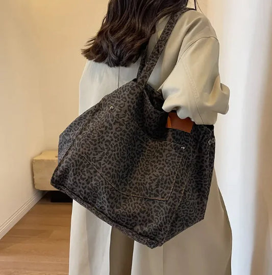 Leopard Print Canvas Tote StyleHandbag - Solstik