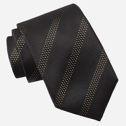 Milano - Silk Jacquard Tie - Black and Gold - Solstik