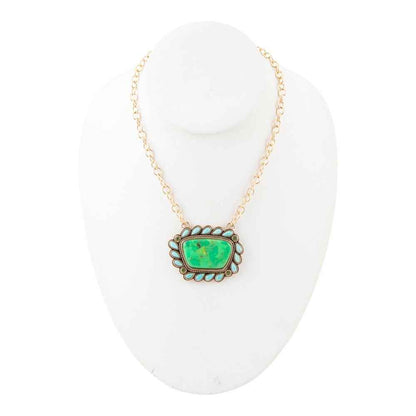 Legacy Lime Green and Blue Turquoise Golden Pendant Necklace