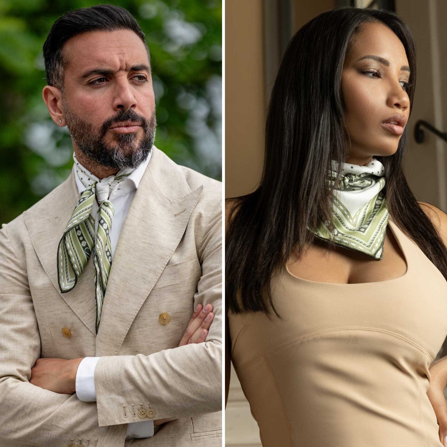 Verona - Silk Neckerchief - White & Sage - Solstik