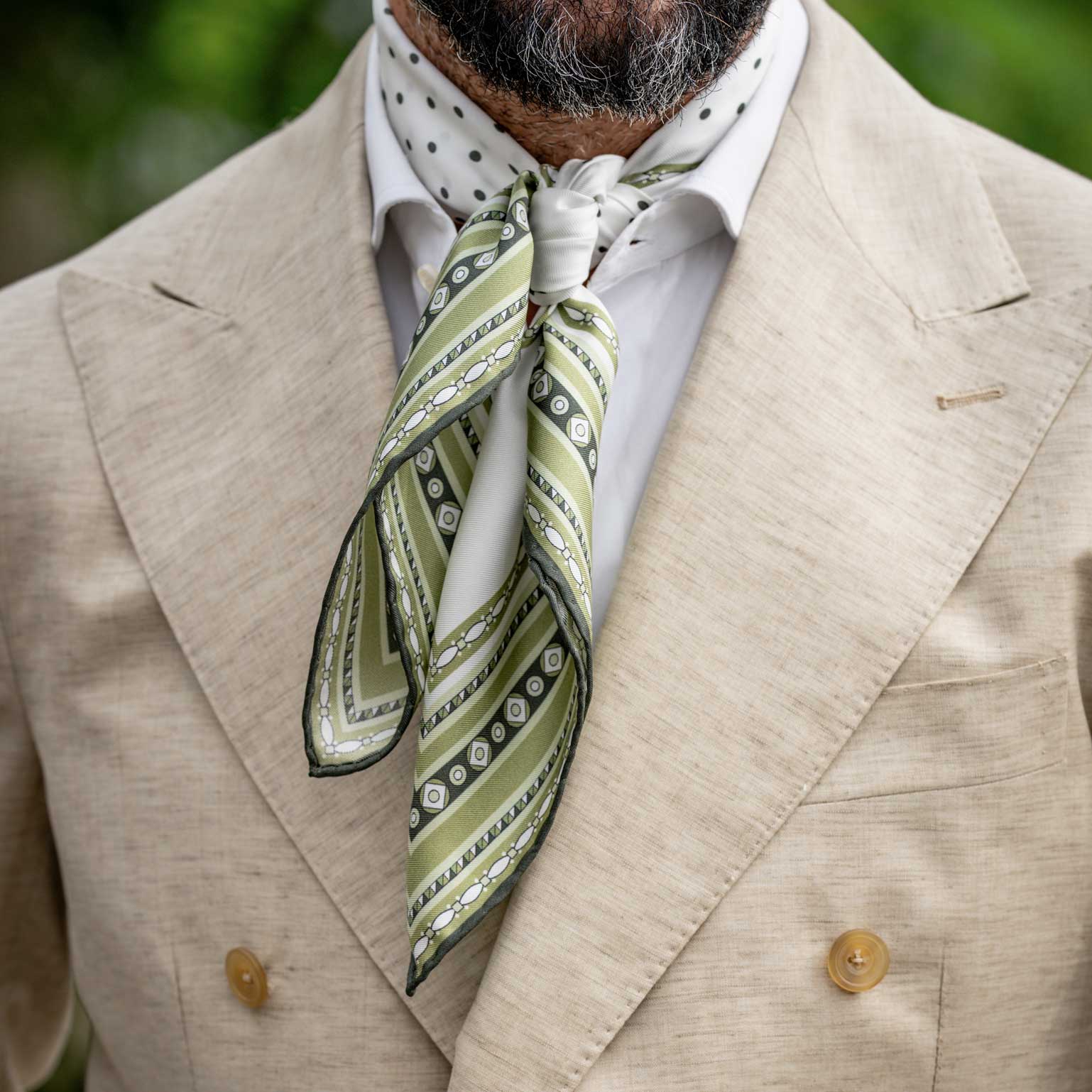 Verona - Silk Neckerchief - White & Sage - Solstik
