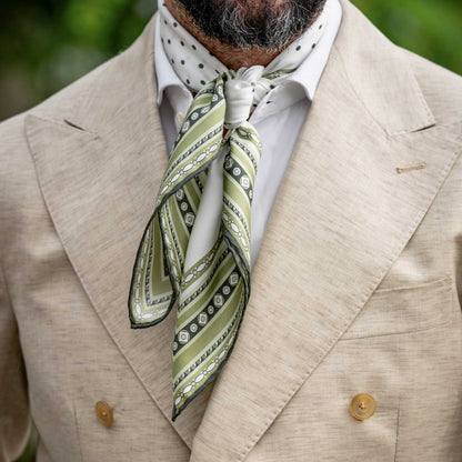 Verona - Silk Neckerchief - White & Sage - Solstik