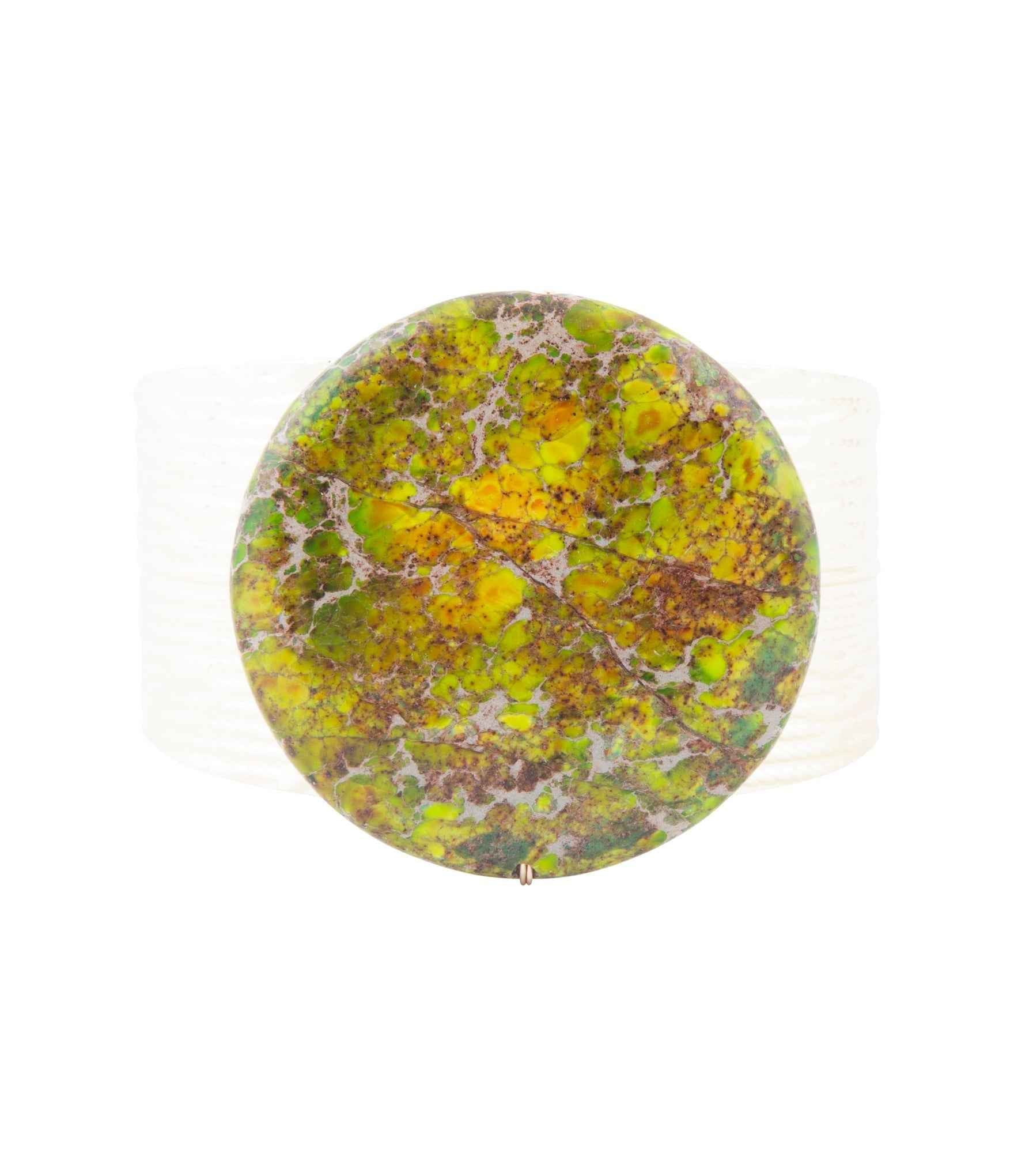 Lime Green Jasper Golden Statement Cuff Bracelet
