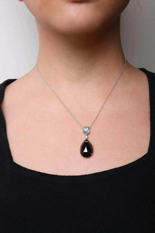 18K White Gold Diamond & Dual Gemstone Drop Necklace - Solstik