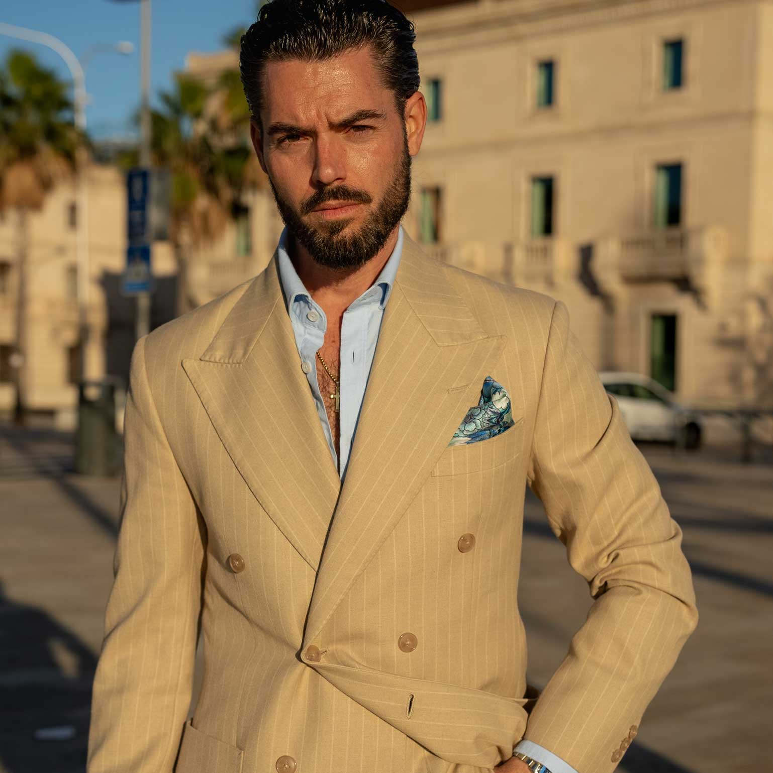 Londra - Silk Pocket Square - Blue and Mint - Solstik