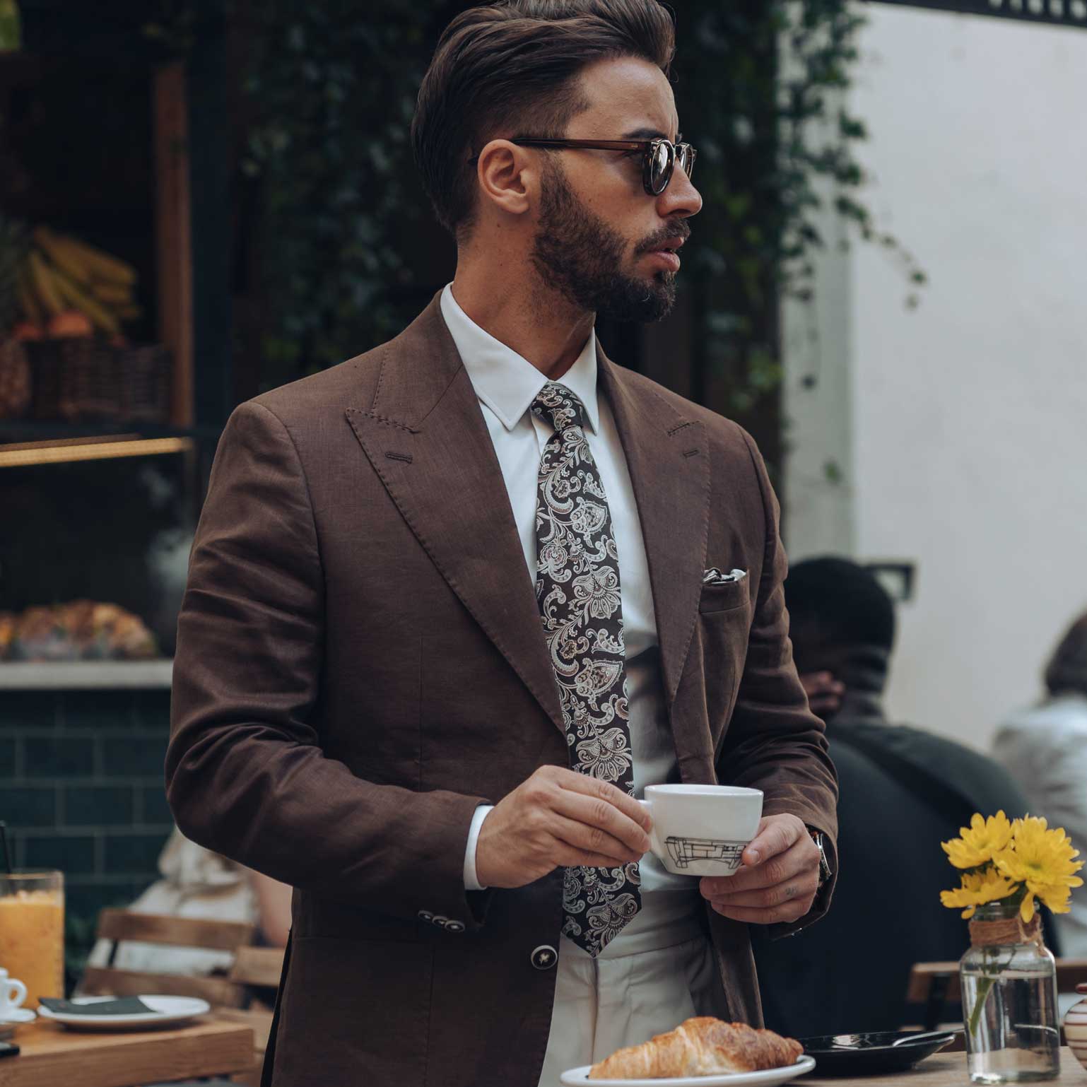 Novara - Printed Silk Tie - Brown - Solstik