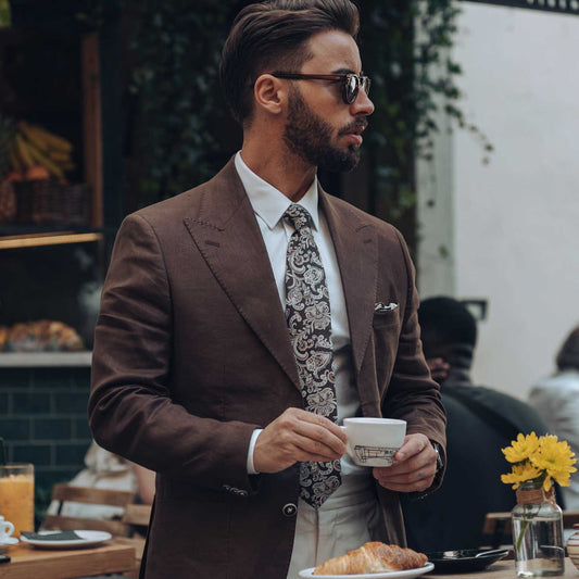 Novara - Printed Silk Tie - Brown - Solstik