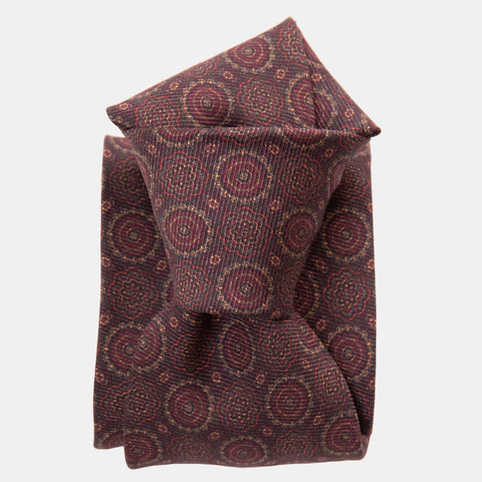 Moretti - Printed Madder Silk Tie - Brown & Burgundy - Solstik