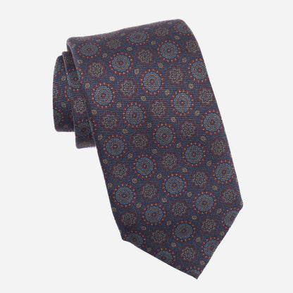 Moretti - Printed Madder Silk Tie - Navy & Burgundy - Solstik