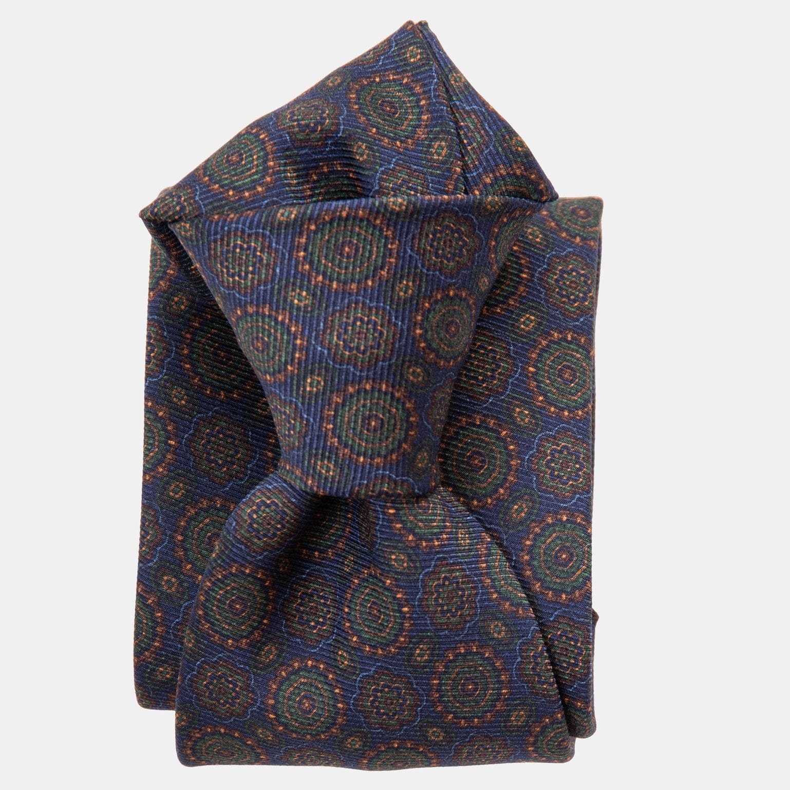 Moretti - Printed Silk Tie - Navy & Green - Solstik