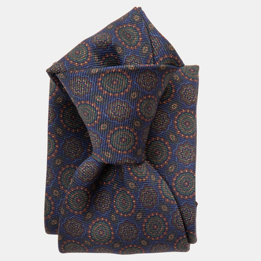 Moretti - Printed Silk Tie - Navy & Green - Solstik