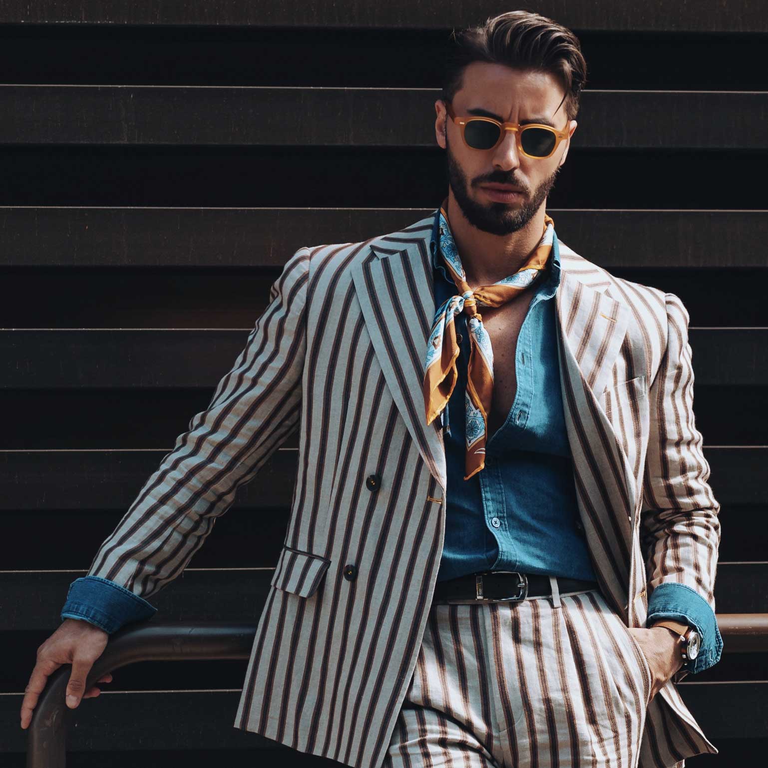 Carrara - Silk Neckerchief - Navy & Mustard - Solstik