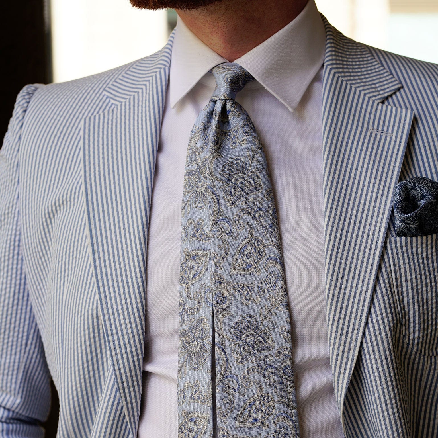 Novara - Printed Silk Tie - Sky Blue - Solstik