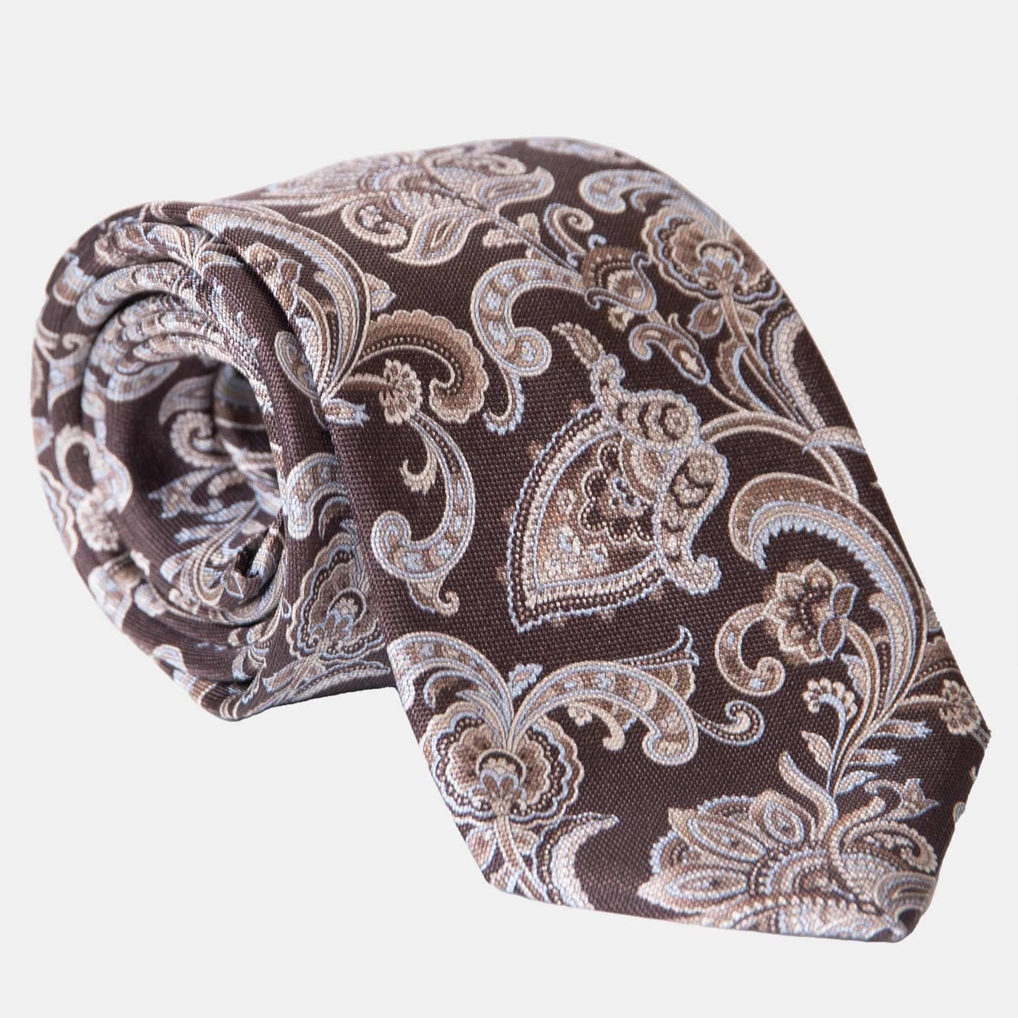 Novara - Printed Silk Tie - Brown - Solstik
