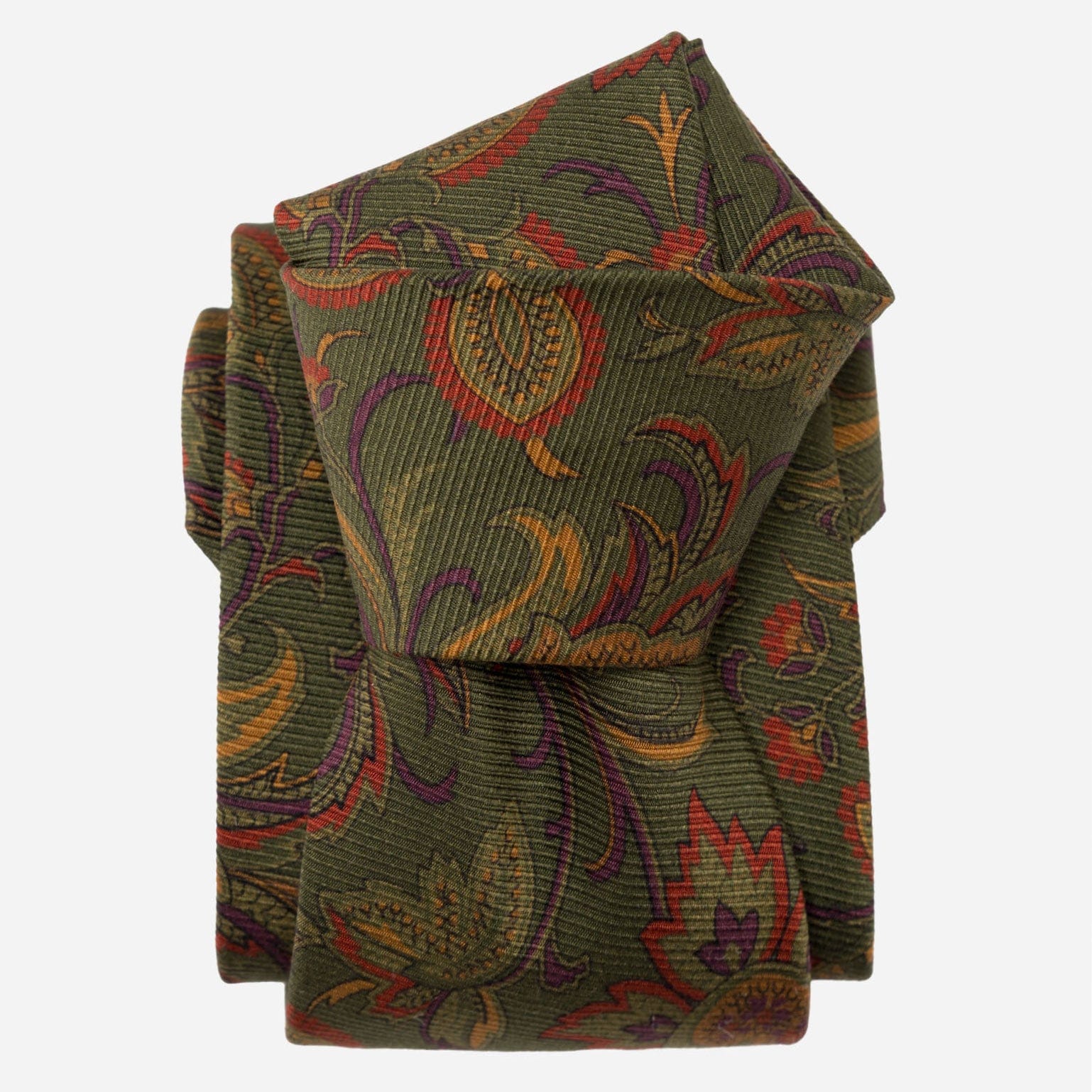 Borromeo - Printed Madder Silk Tie - Olive - Solstik