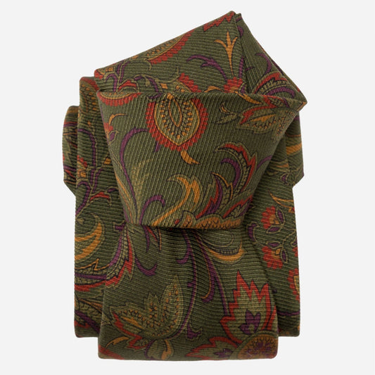 Borromeo - Printed Madder Silk Tie - Olive - Solstik