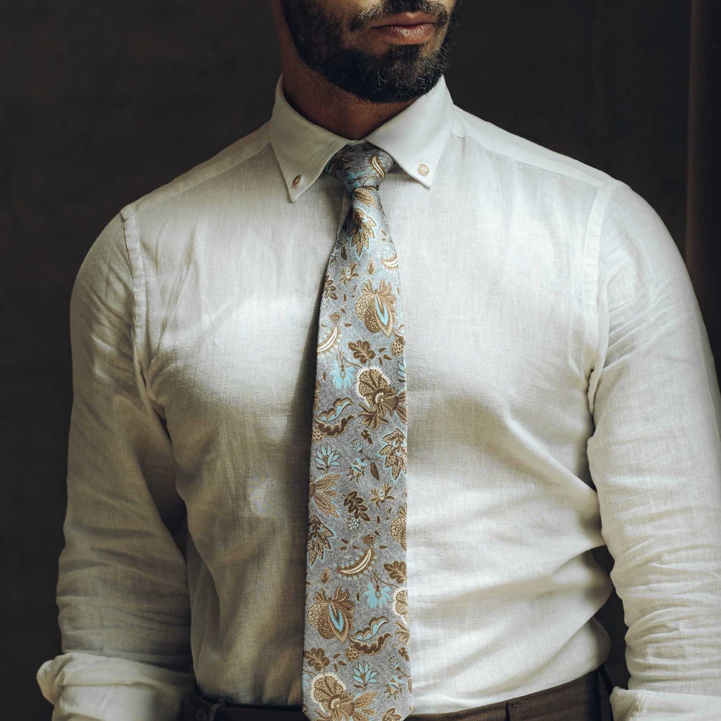 Medici - Printed Silk Tie - Dusty Blue - Solstik