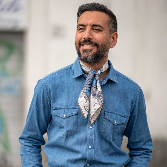 St. James - Silk Neckerchief - Blue and Tan - Solstik