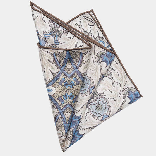 Londra - Silk Pocket Square - Blue and Tan - Solstik
