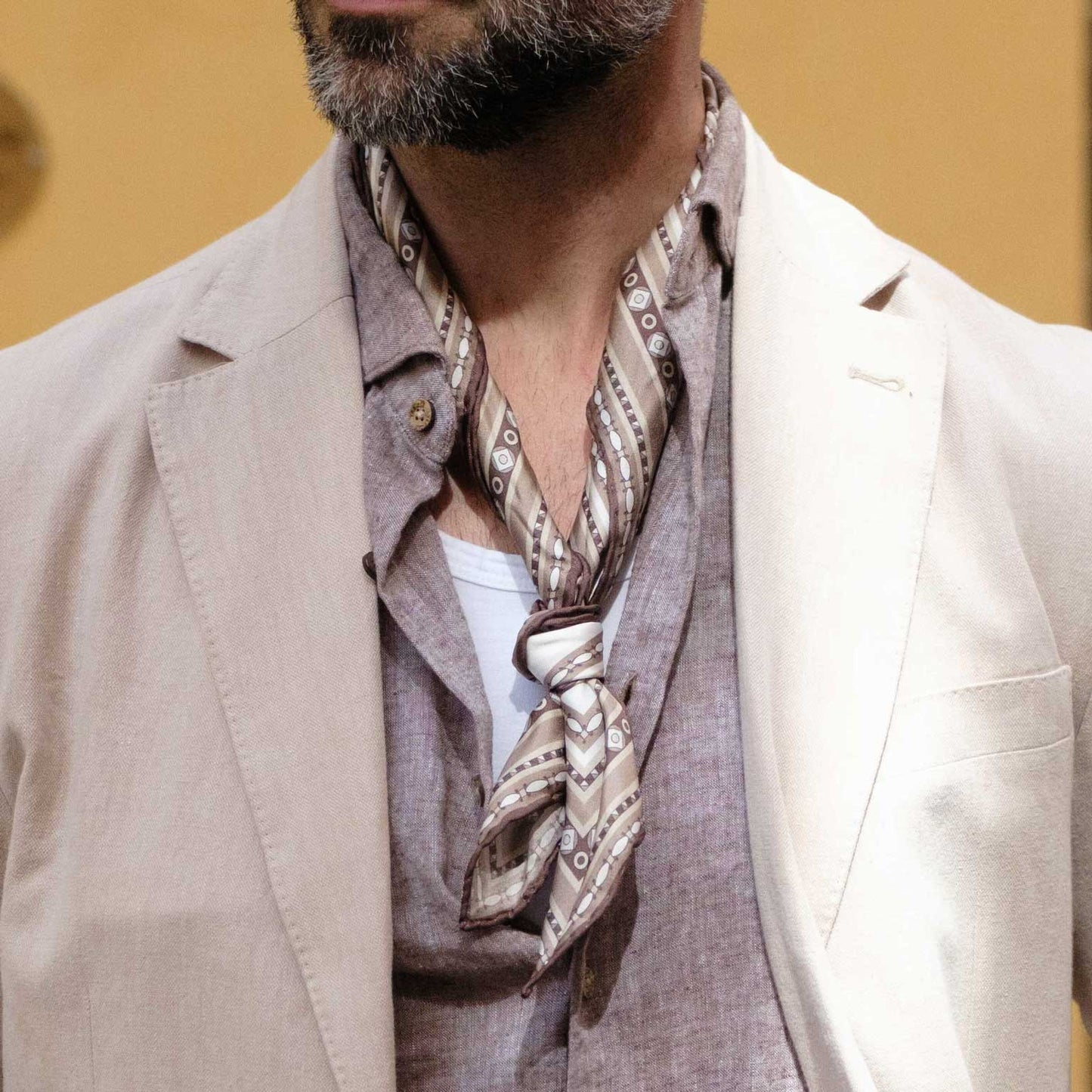 Verona - Silk Neckerchief - White & Sand - Solstik
