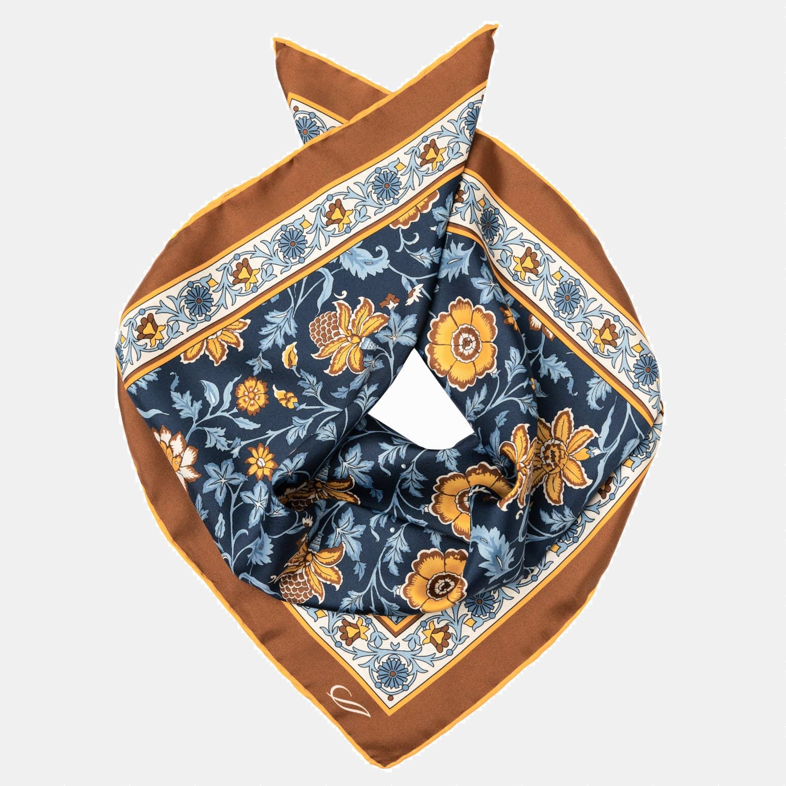 Carrara - Silk Neckerchief - Navy & Mustard - Solstik