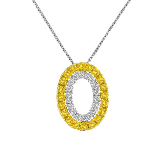 14K Yellow Gold Plated Silver & Yellow Diamond Oval Pendant - Solstik