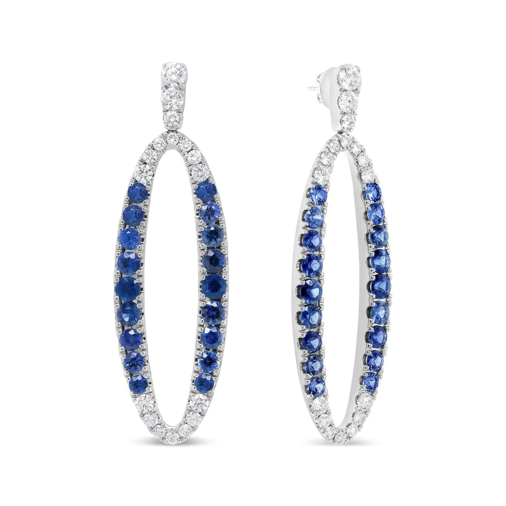 18K White Gold Sapphire & Diamond Oval Dangle Earrings - Solstik