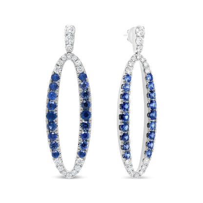 18K White Gold Sapphire & Diamond Oval Dangle Earrings - Solstik