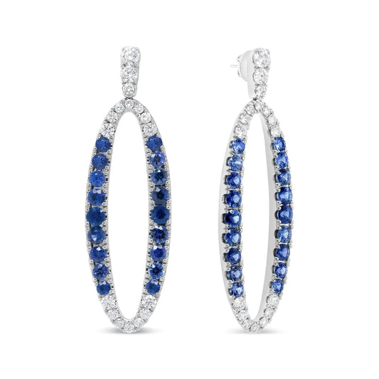 18K White Gold Sapphire & Diamond Oval Dangle Earrings - Solstik