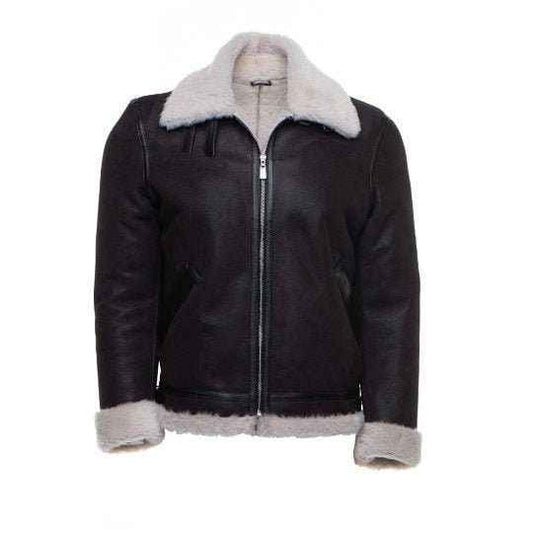 Handmade Hampton's Classic Brown Bomber Aviator Shearling Jacket With Collar Belt