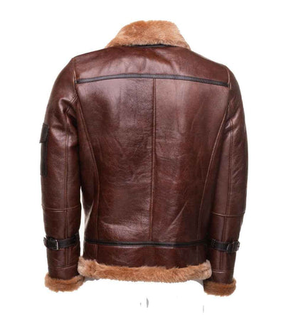 Handmade Esa Brown Bomber Sheepskin Faux Shearling Jacket With Large Pockets