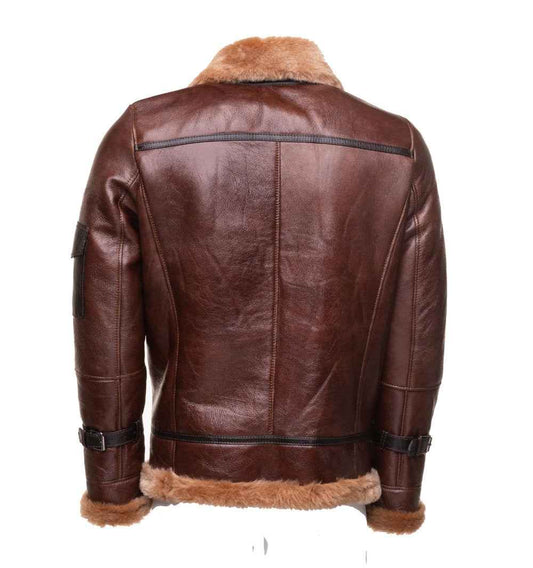 Handmade Esa Brown Bomber Sheepskin Faux Shearling Jacket With Large Pockets
