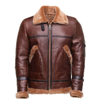 Handmade Esa Brown Bomber Sheepskin Faux Shearling Jacket With Large Pockets