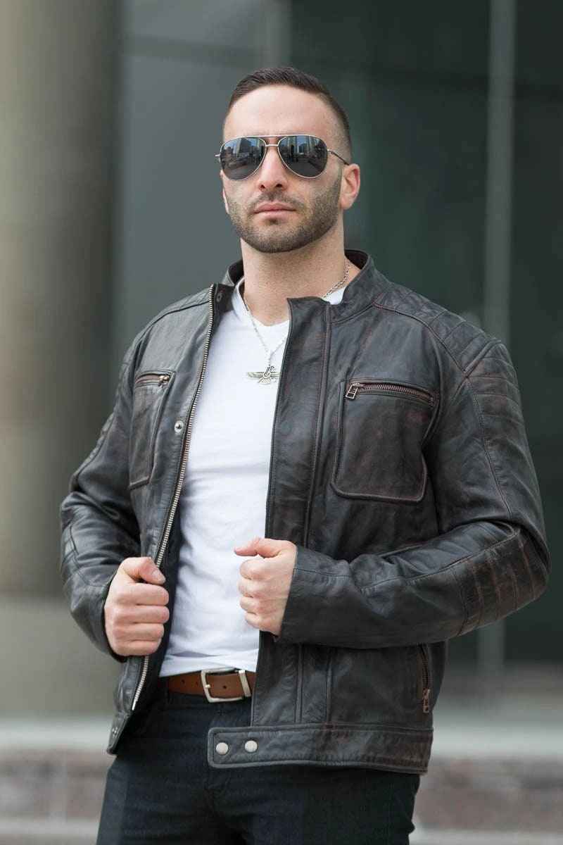 Handmade Men's Benton Distressed Moto Style Leather Jacket