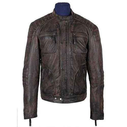 Handmade Men's Benton Distressed Moto Style Leather Jacket