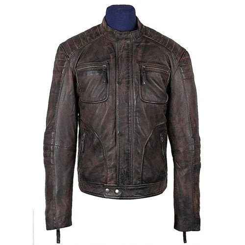 Handmade Men's Benton Distressed Moto Style Leather Jacket
