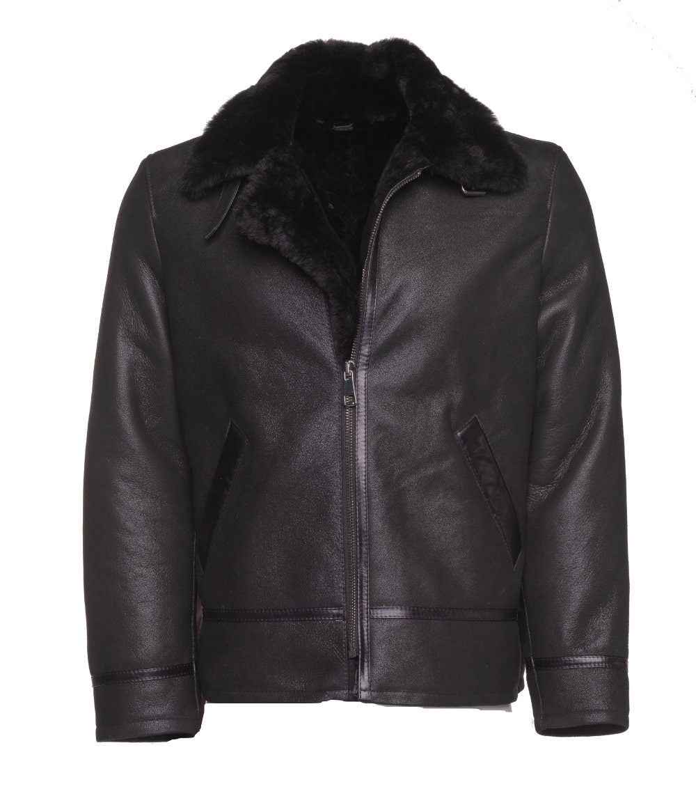 Handmade Black B3 Bomber Aviator Shearling Jacket