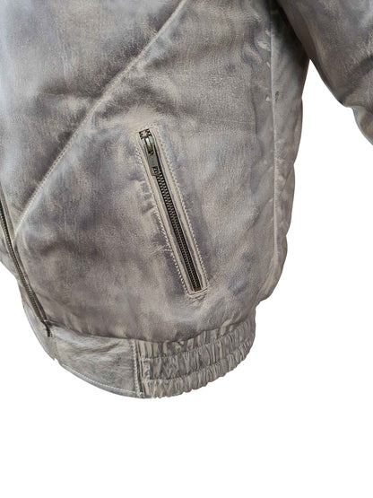 Handmade Casper's V-Bomber Style Puffer Winter Leather Jacket With White Fox Fur Collar