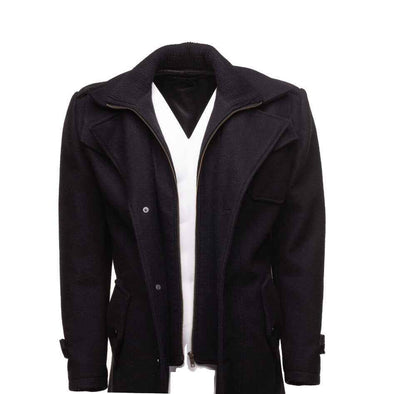 Handmade Black Wool 3/4 Length Trench Coat